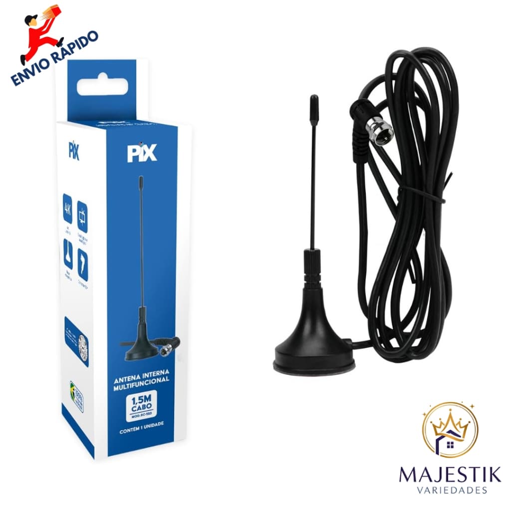 Antena Interna Digital 4K PIX HDTV UHF/VHF para Smart TV, Canais Abertos e Receptor Uso Interno Casa