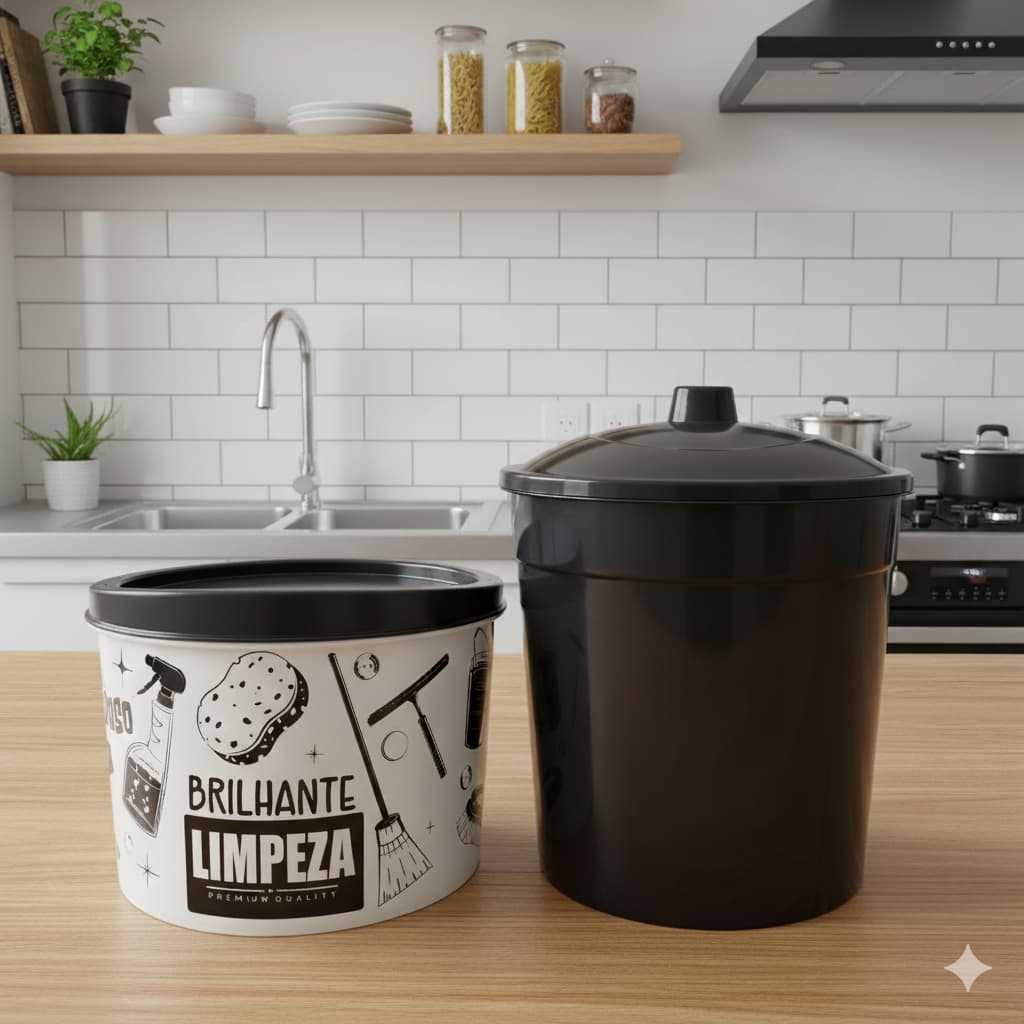 KIT ORGANIZADOR DE PIA E LIXEIRA 2,8L PRETO/BRANCO