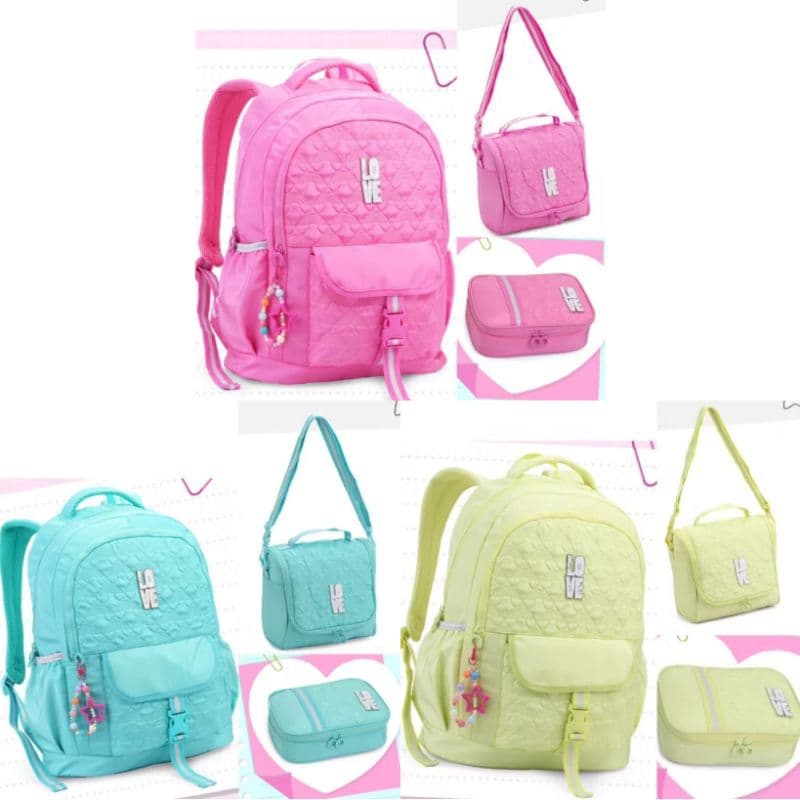KIT MOCHILA COM LANCHEIRA E ESTOJO JUVENIL FEMININA JUST DENLEX/ MOCHILA JUVENIL/ MOCHILA INFANTIL/MOCHILA ESTILOSA 2026