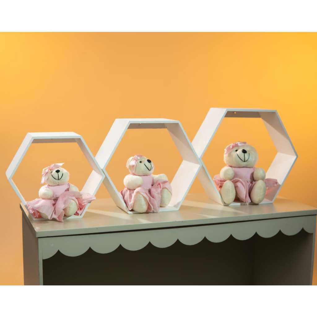 Kit com 3 Nichos Sextavado M.D.F Decorativo Variados