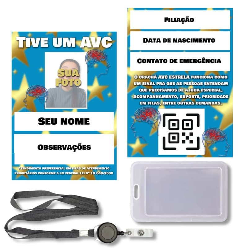 kit Cordão + Crachá + Qr Code Com Seu Laudo Médico TIVE UM AVC