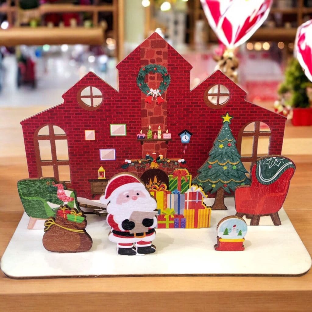 Enfeite Natal Mini Vila MDF 18cm Decoração Casa Natal TOYKO DESIGN 2025