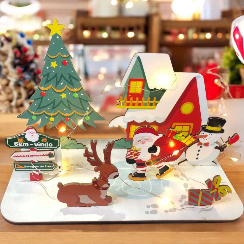 Enfeite Vila de Natal Neve com Rena – Montável – 21x14x11cm-MULTIARTE 2025