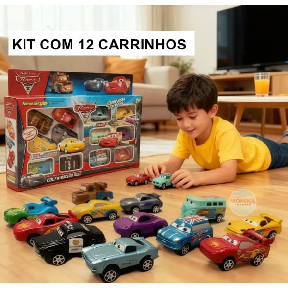 Kit 12 Carrinhos de Brinquedo Para Crianças  Mcqueen Mini Veículos Colecionáveis