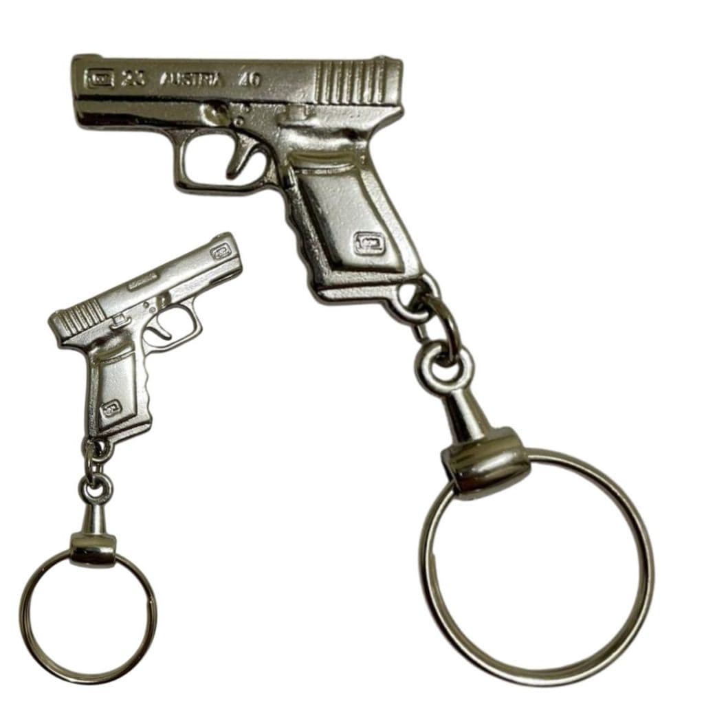 Chaveiro Pistola em Aço Polido – Acessório Metálico Premium