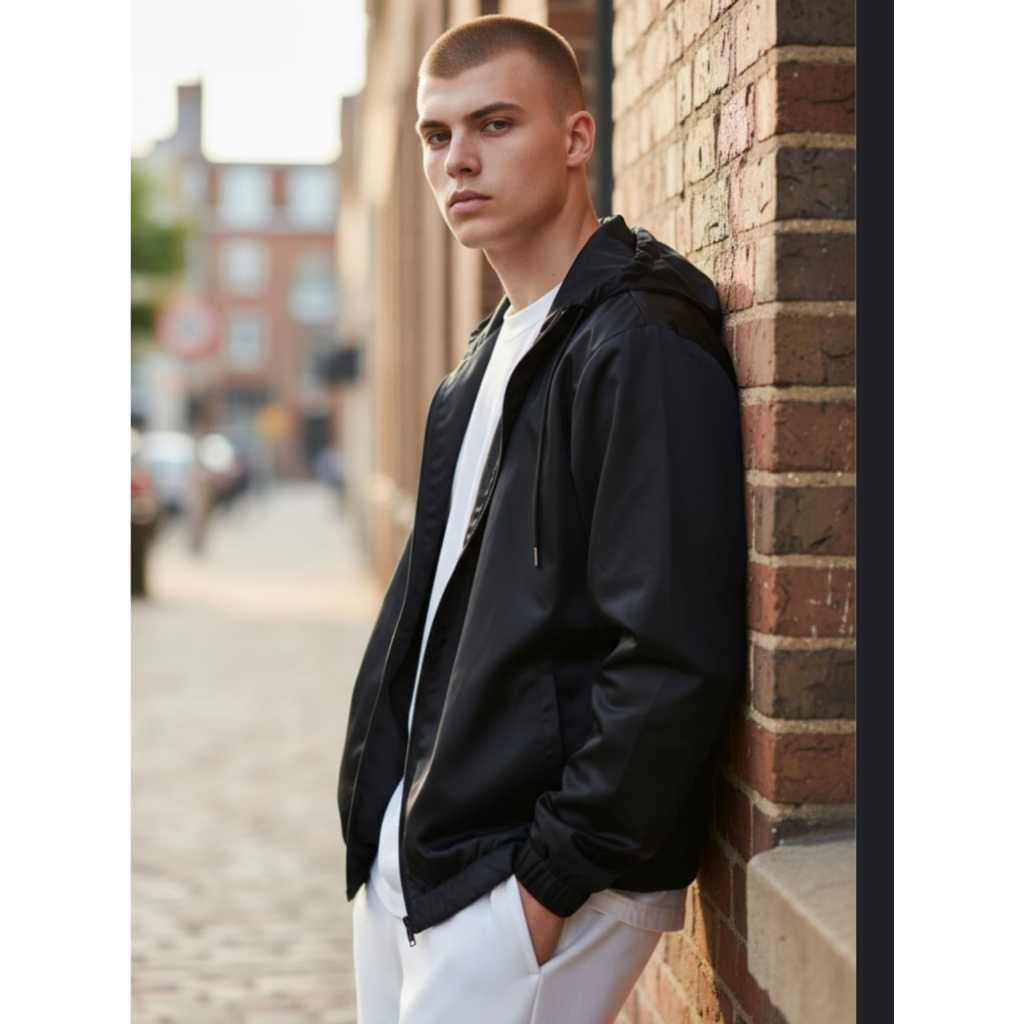 Jaqueta Preta Masculina com Capuz e Bolsos Chimpa