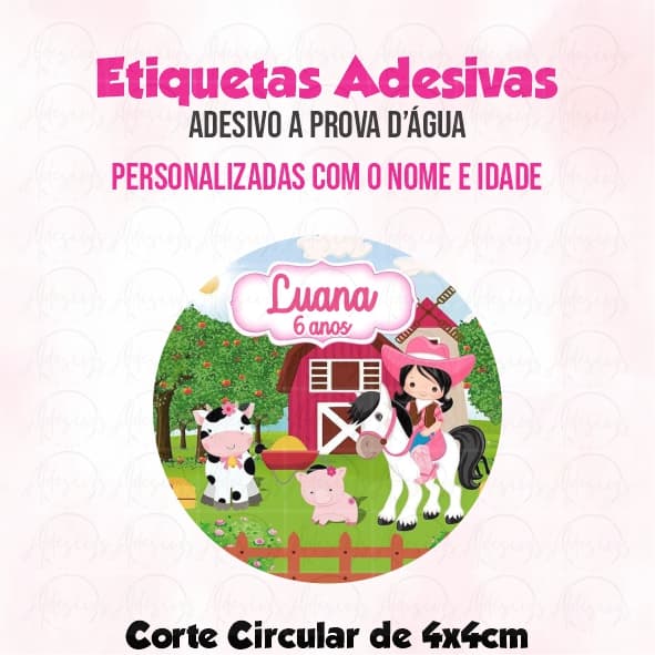 Adesivos tema Boiadeira Country Rosa 4x4 cm – Transforme a Festa num Show de Fofura e Estilo!