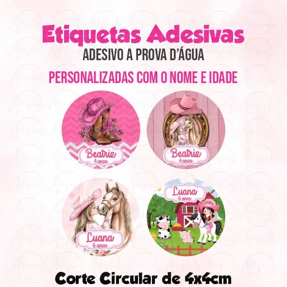 Adesivos Boiadeira 4x4cm – Toque Country Cheio de Charme nas Lembrancinhas Meninas!