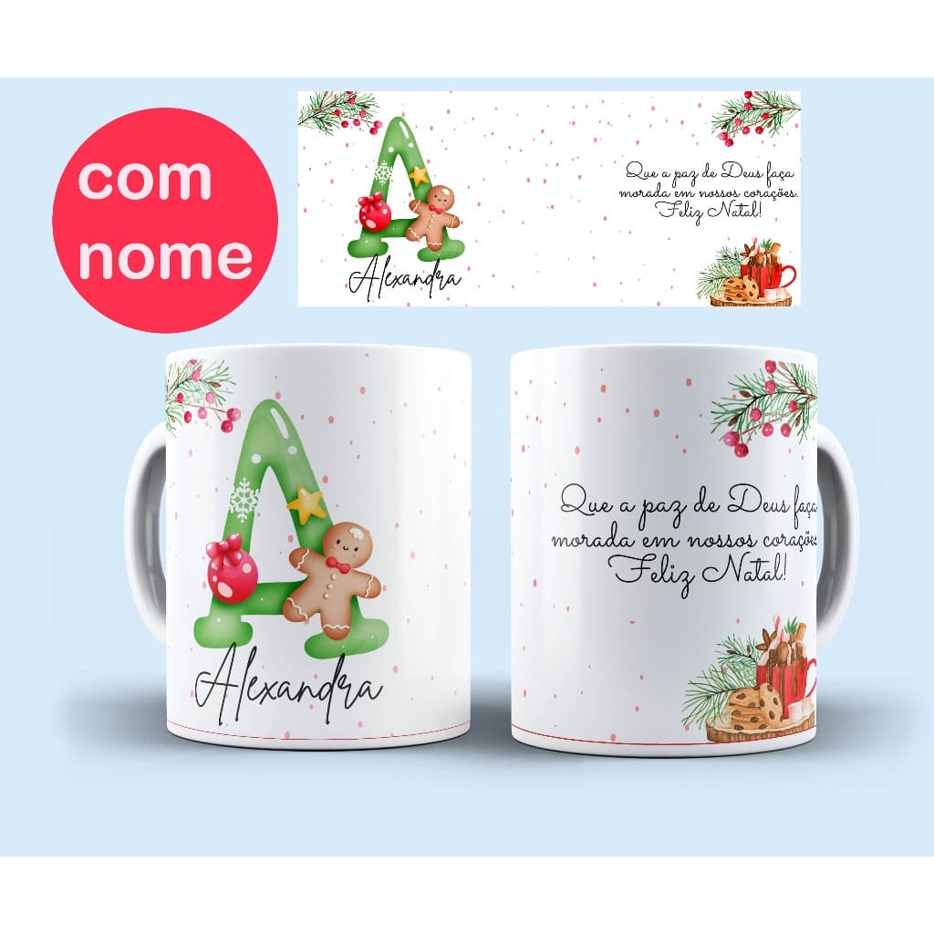 caneca de natal personalizada com o nome escolhido e inicial lindo presente 325 ml ceramica