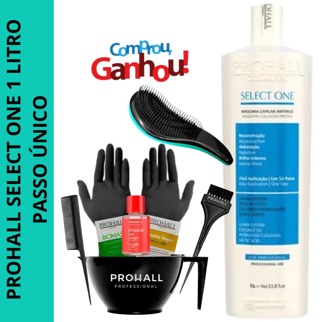 Prohall Select One - Só um Passo Litro + Kit Aplicação + Sache + Óleo + Escova Mágica