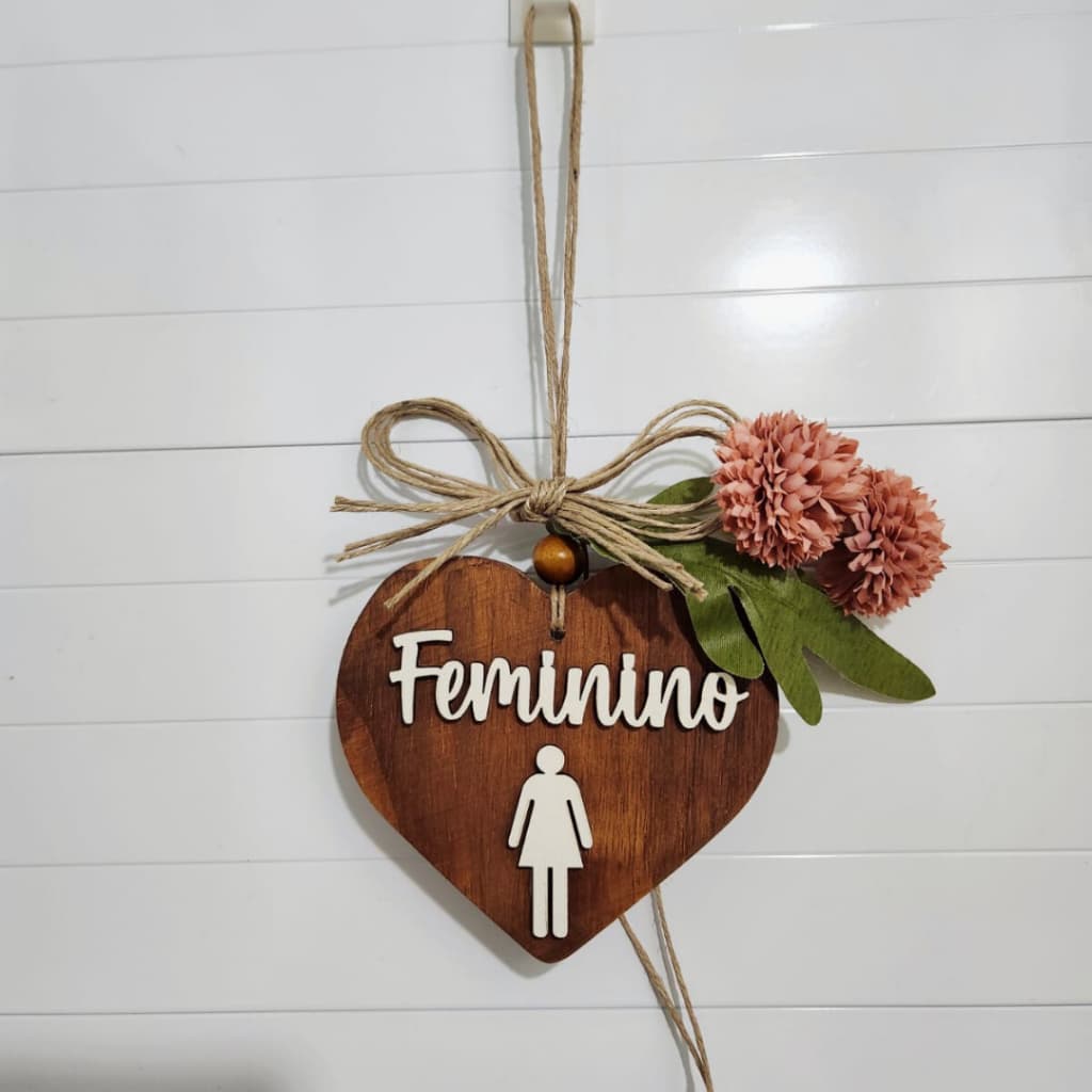 Pendente de porta Coração Escrita  para banheiro Masculino e Feminio