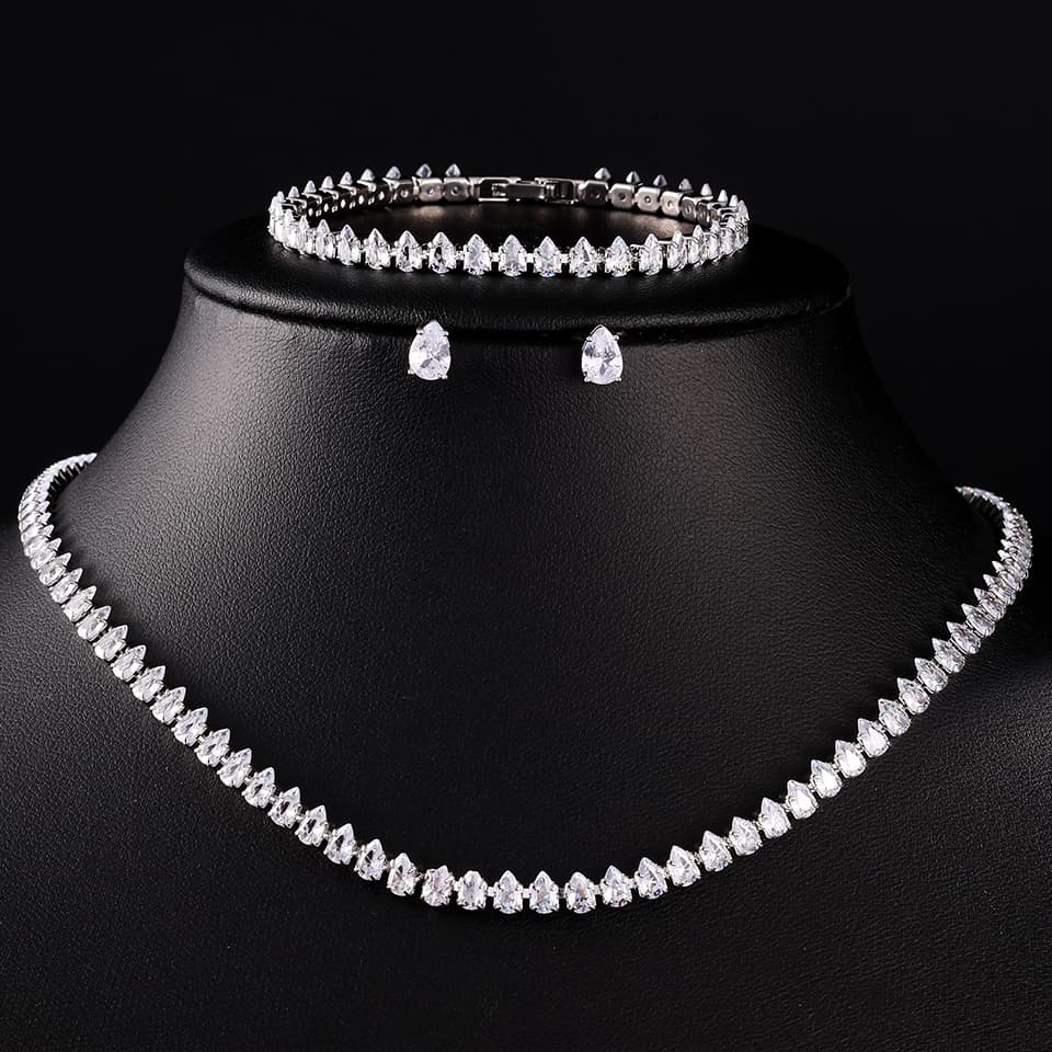 Kit de Joias Feminino Conjunto Colar, Brincos e Pulseira | Elegante para Casamento, Festa e Noiva Zircônia Luxo Biju