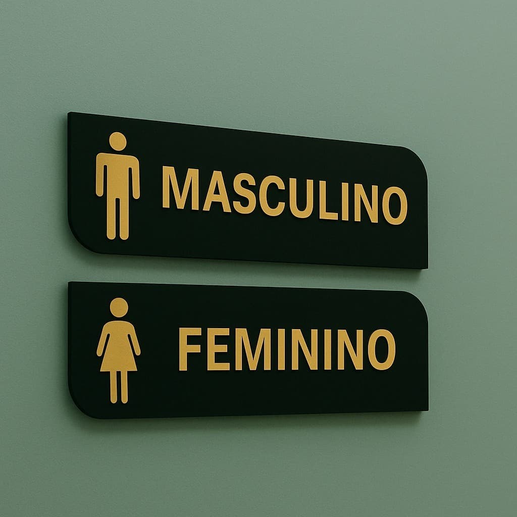 KIT 2 Placa Banheiro Sinalização Banheiro Masculino Feminino Wc Acrílico 100% Acrílico Personalizado