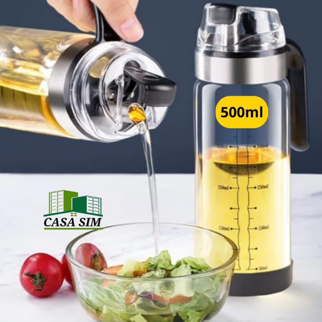 Galheteiro Dispenser 500ml Recipiente Garrafa de Vidro Luxo De Azeite Vinagre Pimenta Óleo Tampa Abre e Fecha