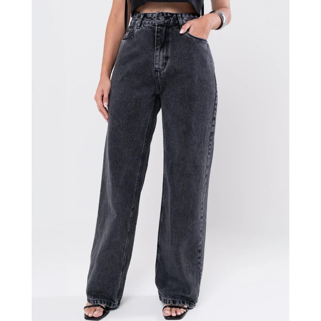 Calça Jeans Feminina Pantalona Wide Leg 100% Jeans Moda Casual Feminina