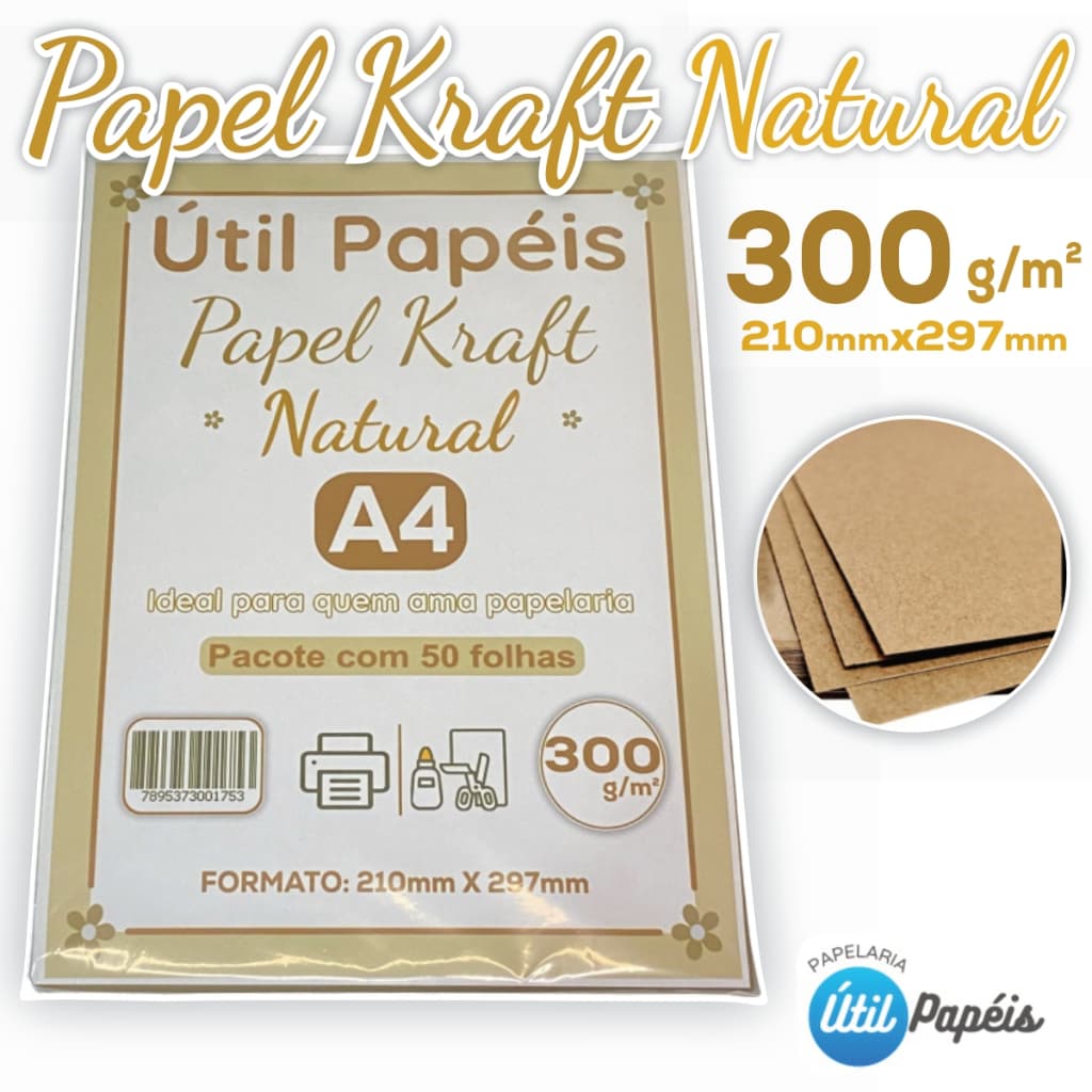 Papel Kraft 300g A4 Natural – Pacote com 50 Folhas 210x297mm | Artesanato, Embalagens, Convites