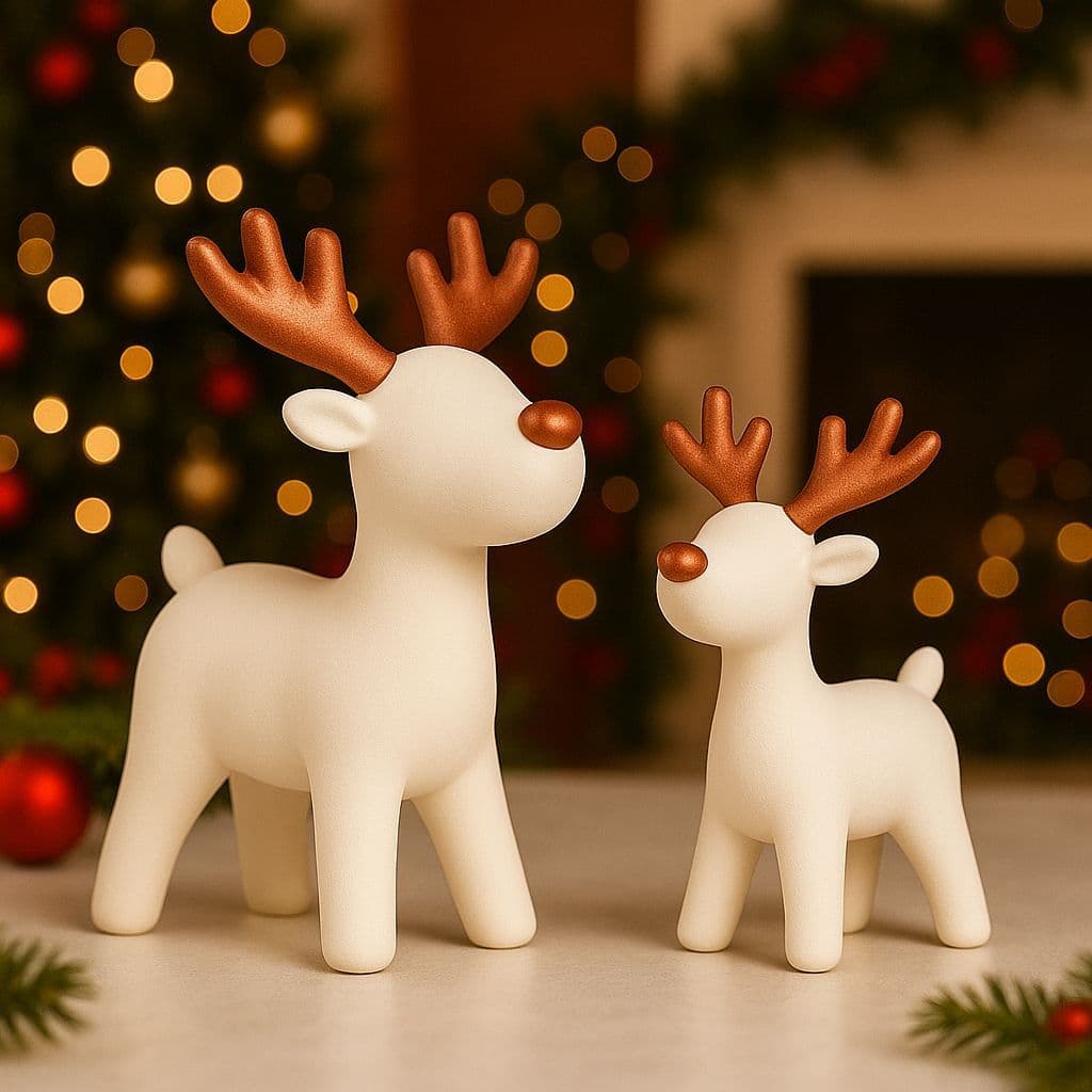 Decoração de Natal com 2 Renas para Arvores de Natal e Mesas de Enfeite Natalino