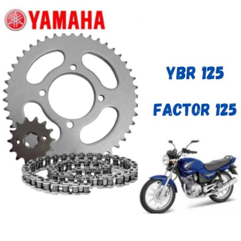 kit Relação Transmissão Tração YBR 125 Factor 125 2000 à 2014 AÇO 1045