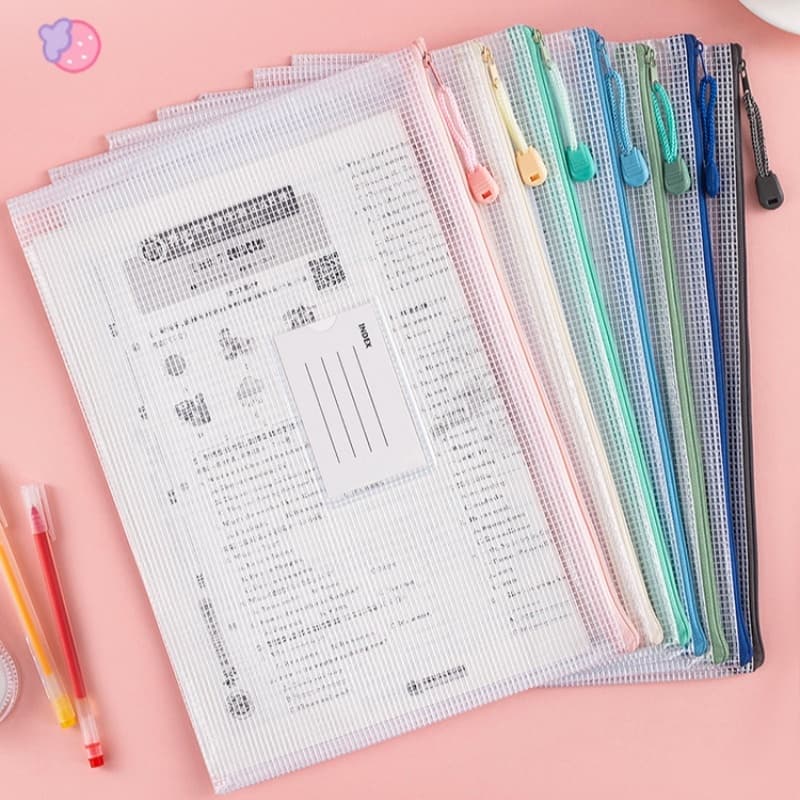 Kit 6/12/18 Estojo de Papelaria Transparente com Zíper Malha - Kit Multicor Série Morandi, Ideal para Organizar Notas e