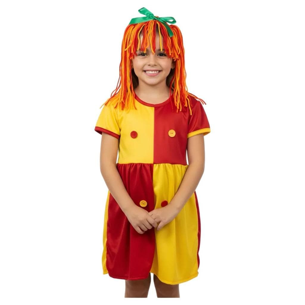 Fantasia Roupa Infantil Roupa Emília Boneca Vestido com Tiara