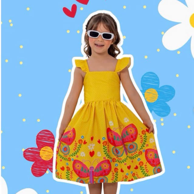 Vestido Borboleta infantil - Moda blogueirinha - Roupa Colorida - Vestido Amarelo