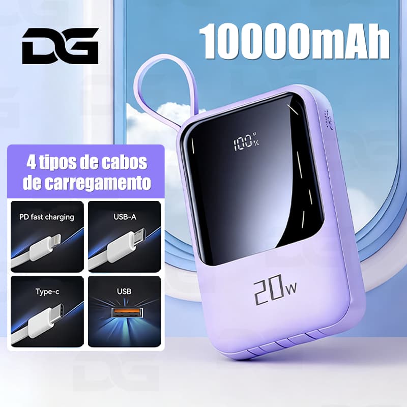 Carregador Portátil Power Bank PD Universal Com 4 Cabos De Carregamento Rápido 10000mah e Lanterna A6