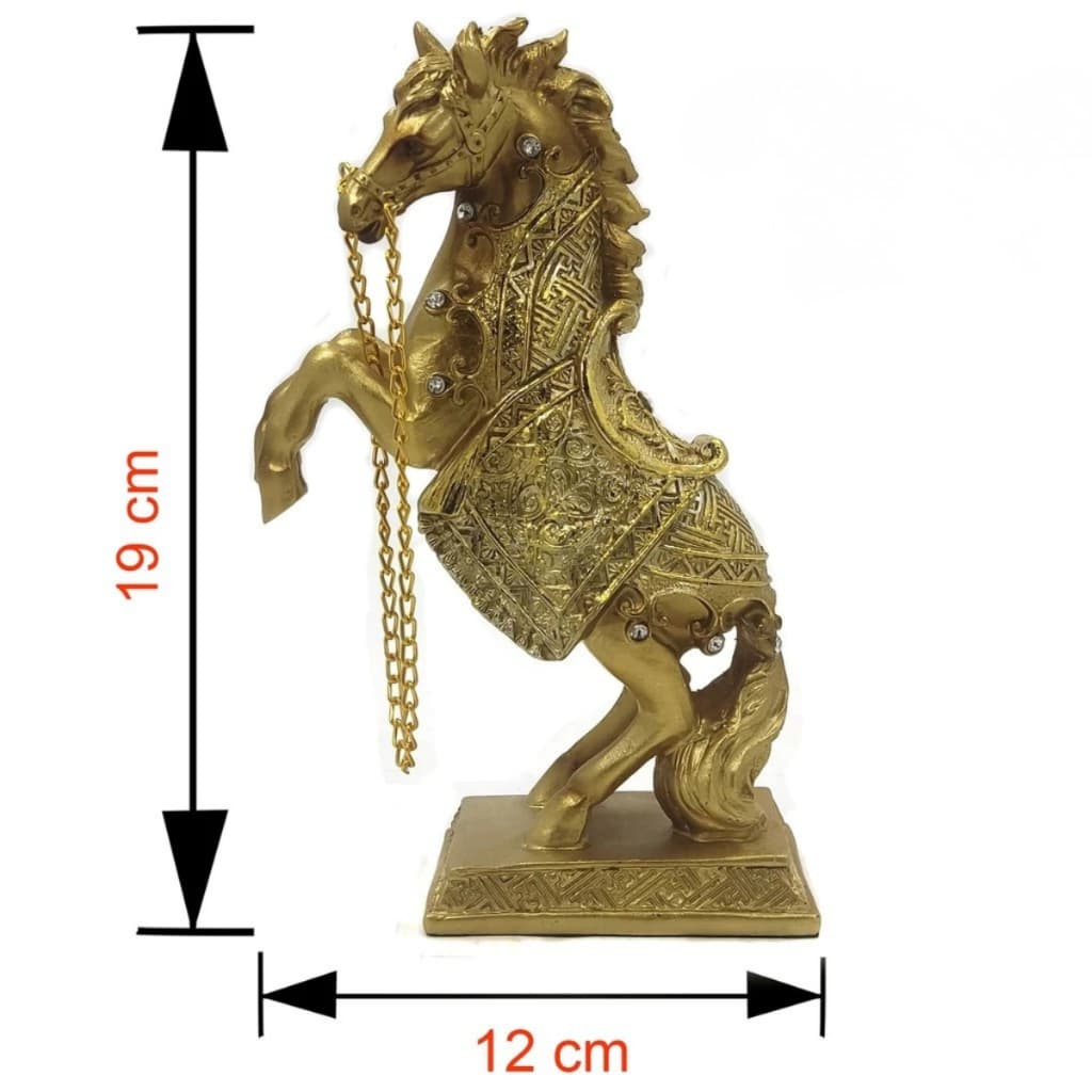 Estátua Escultura Árquetipo do Cavalo Enfeites Decorativo Dourado Símbolo Poder Sucesso para Salas  Escritorios