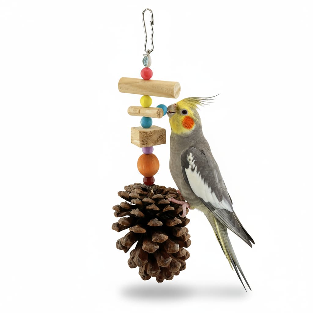 Brinquedo Com Pinha Para Pássaros Madeira Natural  Antiestresse Aves Calopsitas Ring Neck