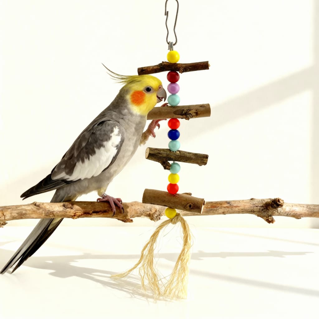 Penduricalho Para Pássaros Madeira Natural Com Sisal Calopsita Agapornis