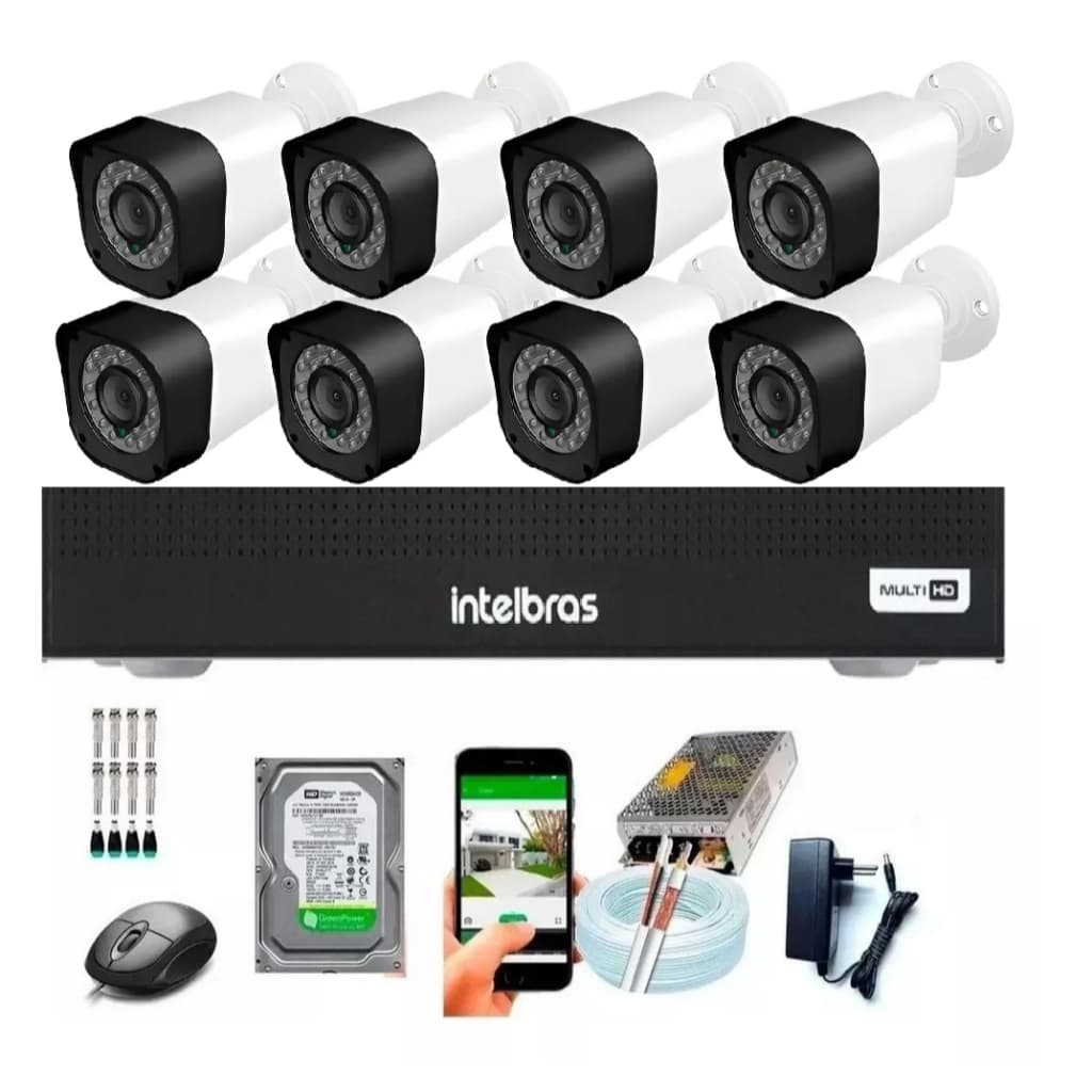Kit Cftv 8 Câmeras Full Hd 1080p 2mp Dvr Intelbras 8 Ch Hd 500 gb