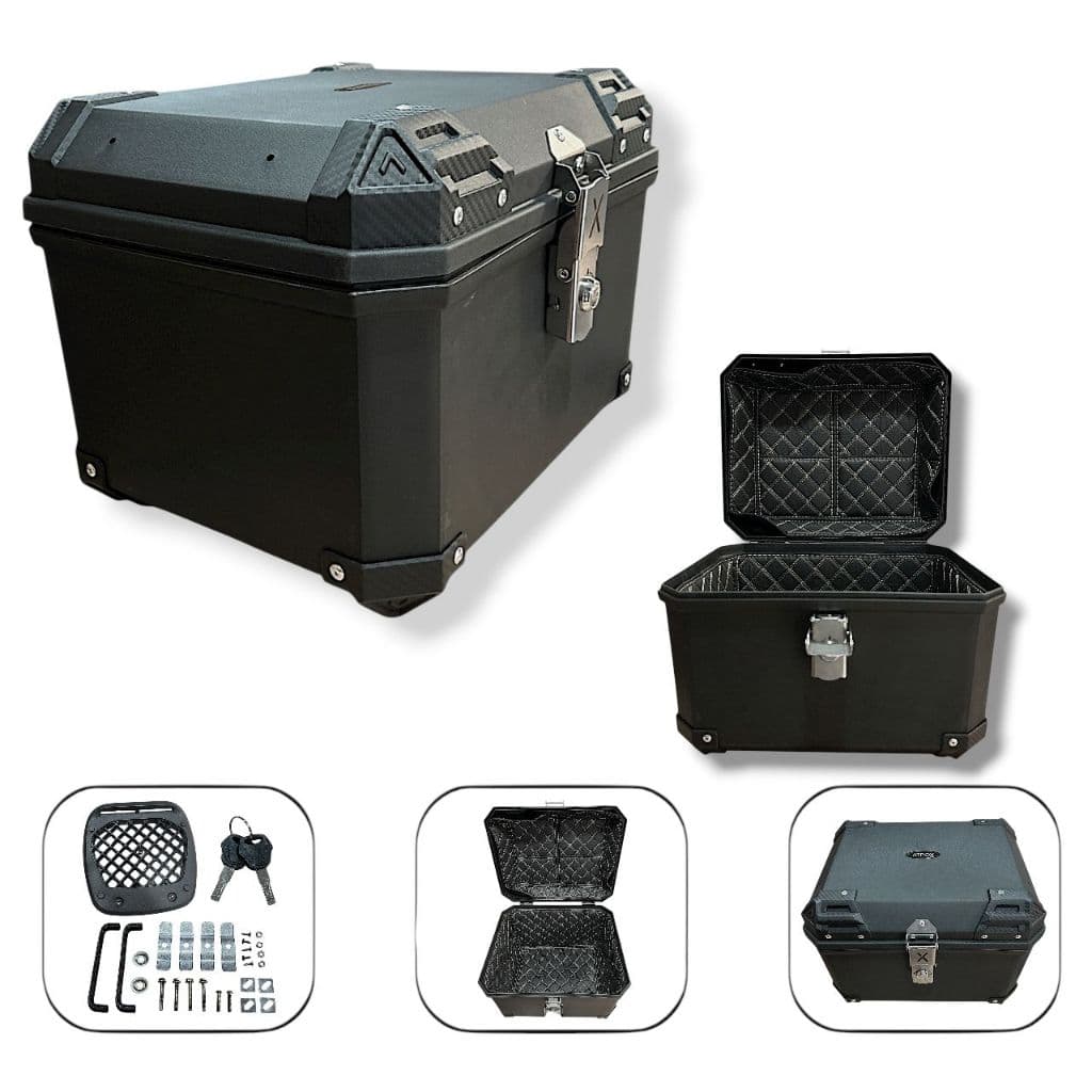 Baú Bauleto De Plástico Completo Universal 45L Preto Para Moto Motocicleta Entregador