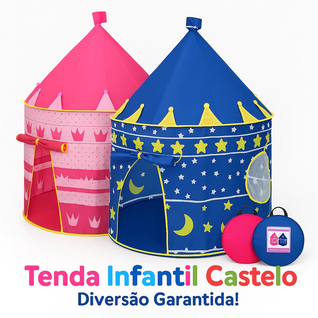 Barraca Infantil Tenda Cabana Castelo Princesa Dobrável Menina Menino Azul Rosa Brinquedo Quarto