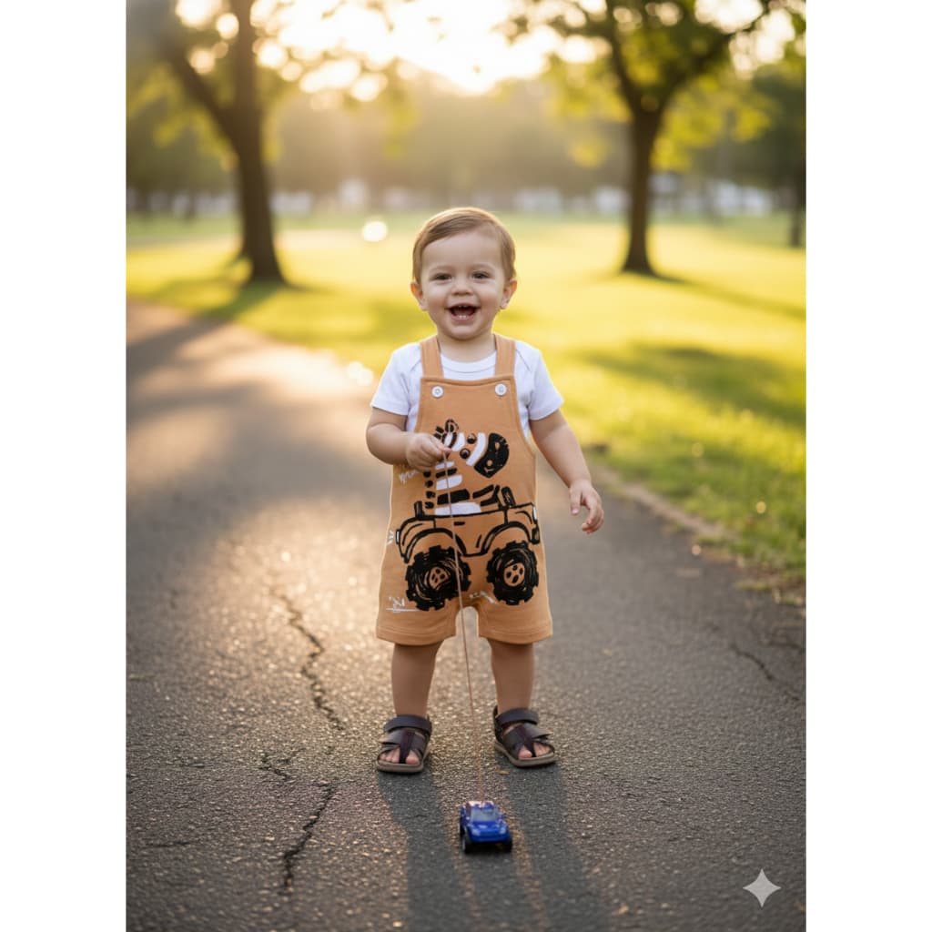 Conjunto Jardineira Bebê Menino Suedine Zebrinha veloz