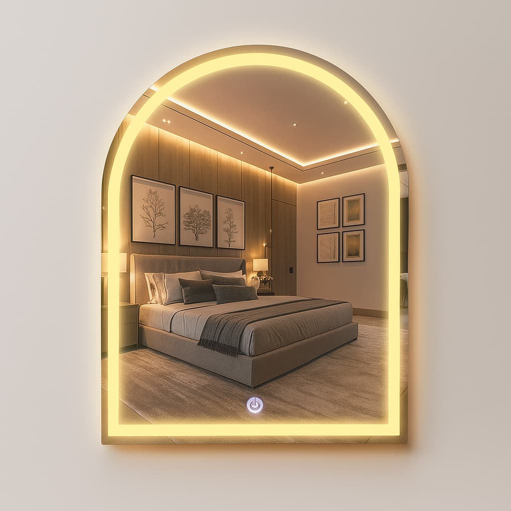 ESPELHO 80X50 JANELA JAHZ COM ILUMINAÇÃO CORES DE LUZ LED + BOTÃO TOUCH - BIVOLT PARA PENTEADEIRA