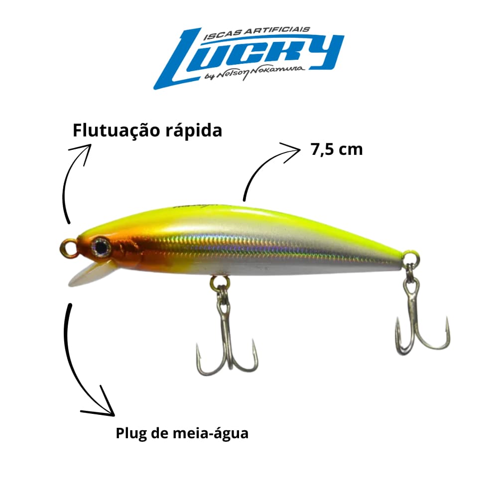 Isca artificial tucunaré – Borá 75 by Nakamura – 7,5cm 7g – Iscas Lucky – Plug Meia Água