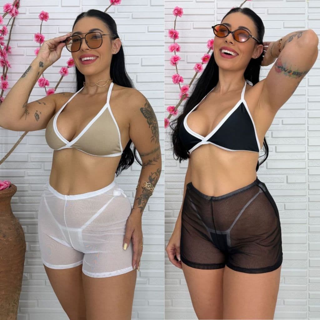 Kit 2 Short Tule Saída de Praia Transparente Curto Soltinho Levinho Verão Moda Gringa Moda Praia Piscina
