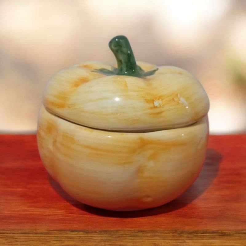 Cumbuca Bowl Abóbora com Tampa 500 Ml em Cerâmica Para Mesa Posta e Decoração