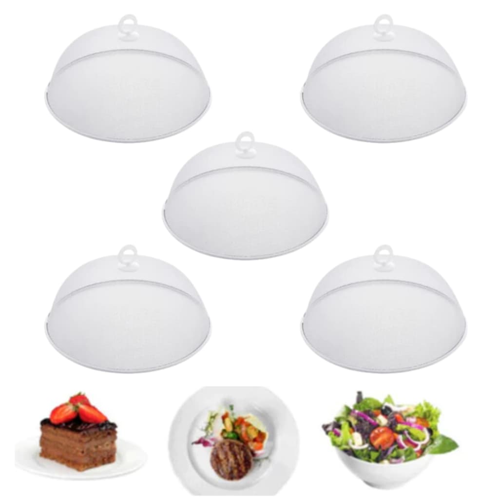 Kit 05  Tampa Tela Protetora de Alimentos Grande Anti Moscas Metal - Branco
