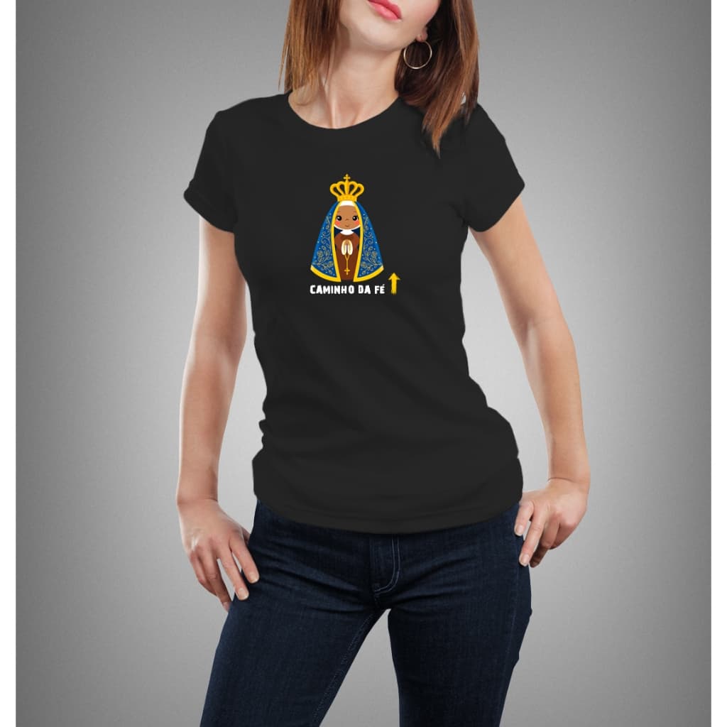 Camiseta Algodão Babylook Nossa Senhora Aparecida Padroeira do Brasil Caminho da Fé Peregrinos