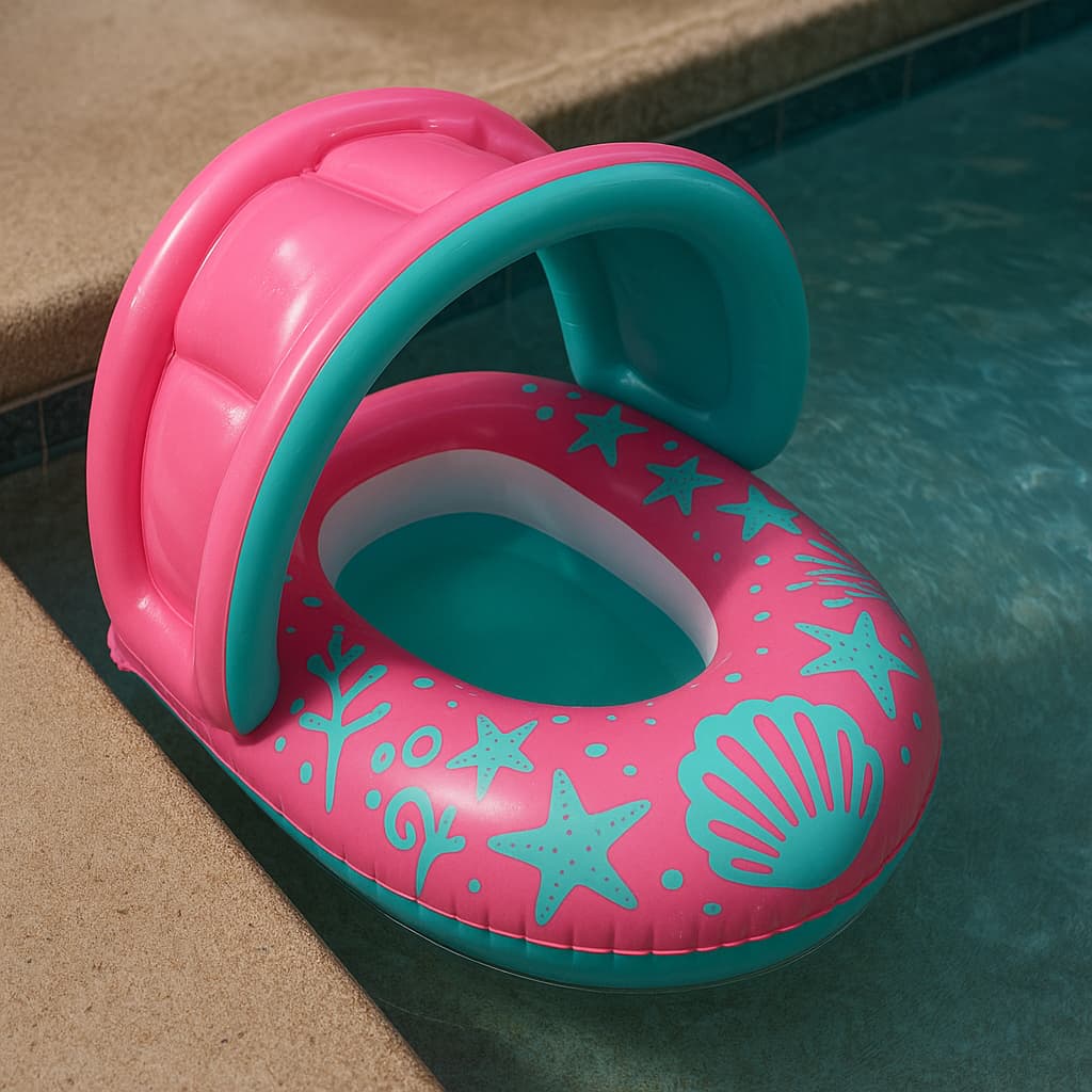Boia Infantil com Toldo Verde ou Rosa! Piscina Praia Bebê Segurança Verão Diversão Aquática.