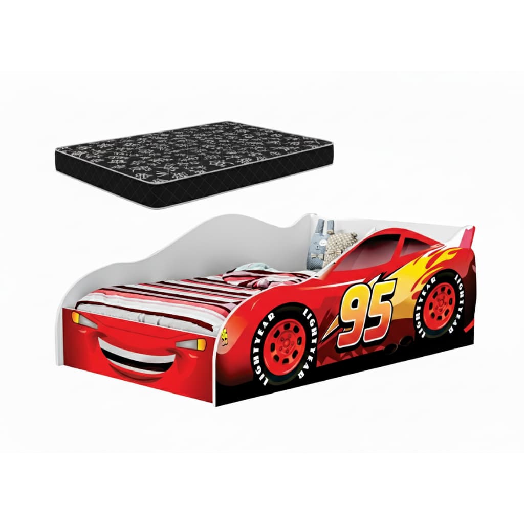 Cama Carro Solteiro Montessoriana Infantil Meninos Adesivada Diversos Personagens MDF Quarto Acompanha Colchão - AV