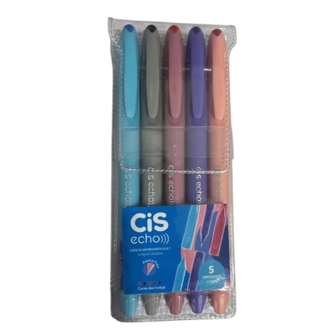 Caneta Esferográfica Echo Bolígrafo Cis 0.7mm Kit C/5 Cores.