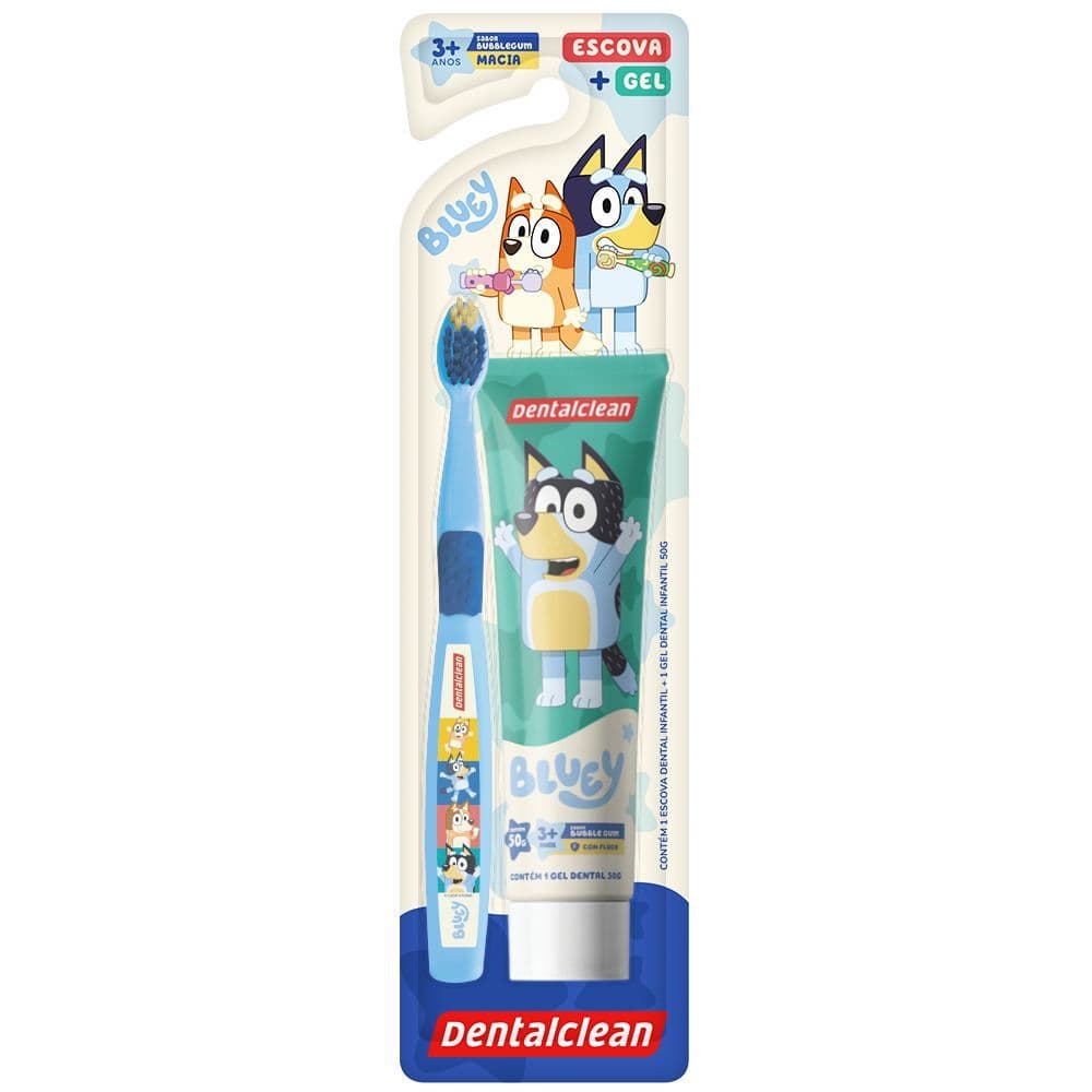 Kit Escova + Gel Dental Infantil Bluey 50g - Dentalclean (azul) Pasta cor sortida