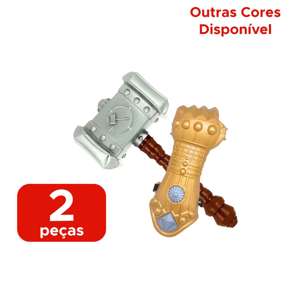 Kit 1 Martelo Do Thor + 1 Luva Brinquedo Infantil Fantasia Para Festas Vingadores