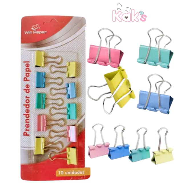 KIT 10 GRAMPO PRENDEDOR DE PAPEL CLIPES BORBOLETA BINDER 19MM COLORIDO MULTIUSO