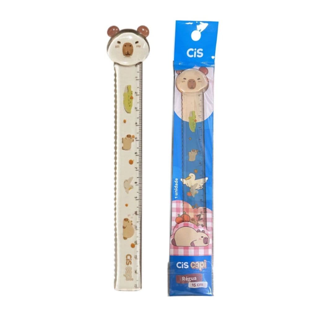 Régua Plástica 15cm Decorada Capivara CiS Fofa Colorida Escolar Conjunto Aula Medidas Kawaii