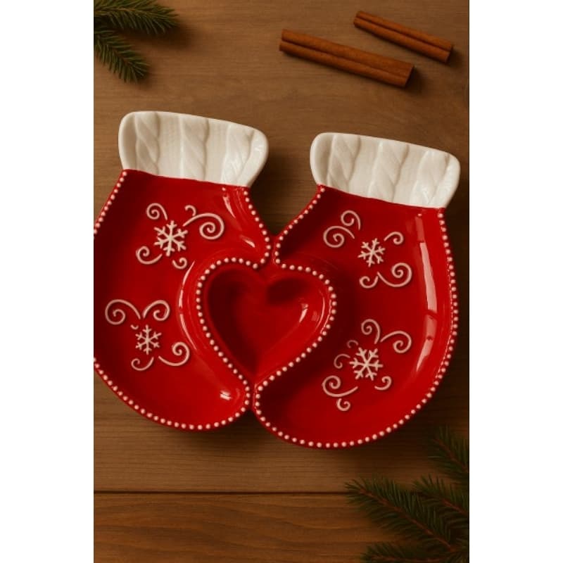 Petisqueira de Porcelana De Natal Bandeja Design Luva Papai Noel de Natal Mesa Posta