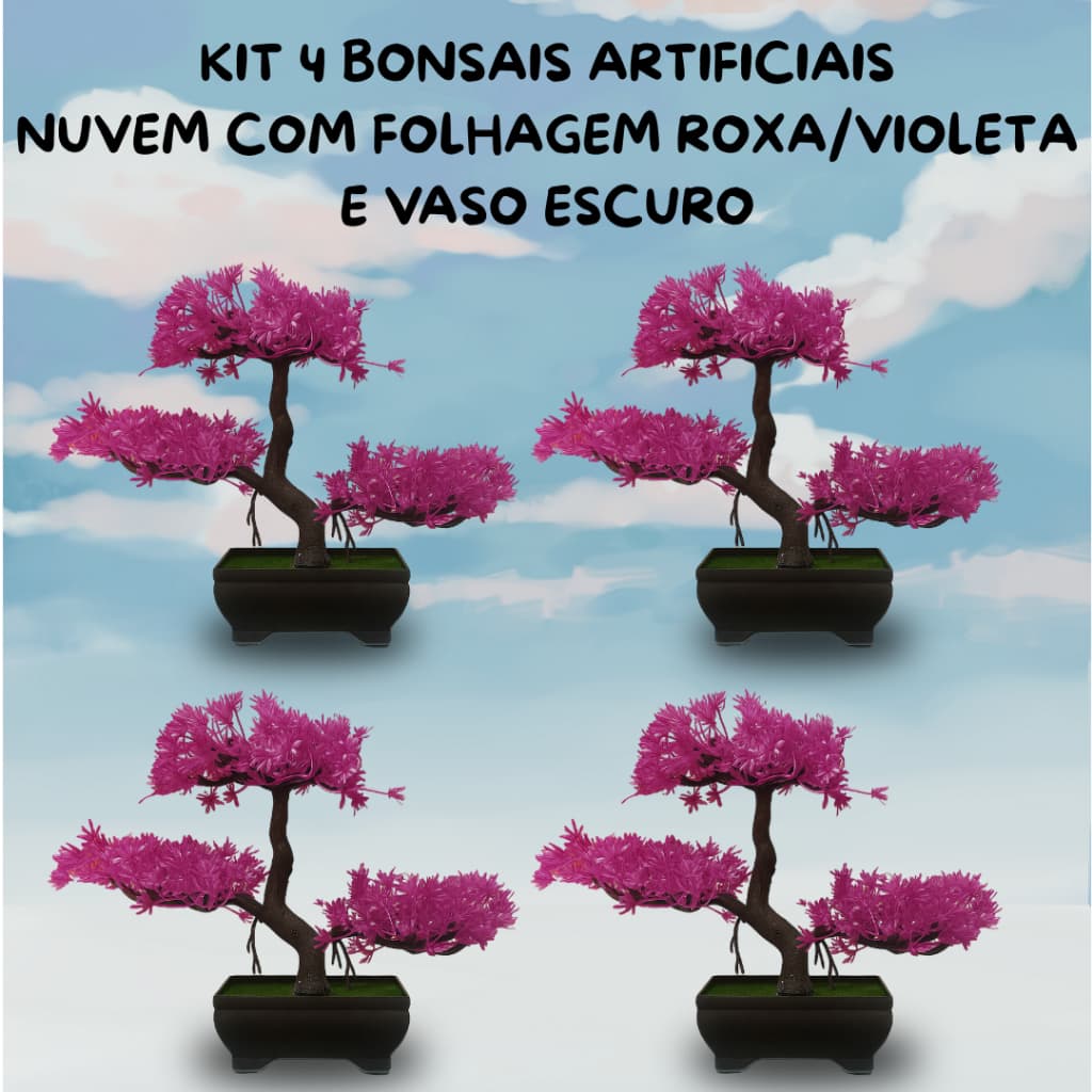 Kit 4 Nuvem Roxo Artificial – Bonsais com Estilo Oriental Refinado Beleza sem Manutenção