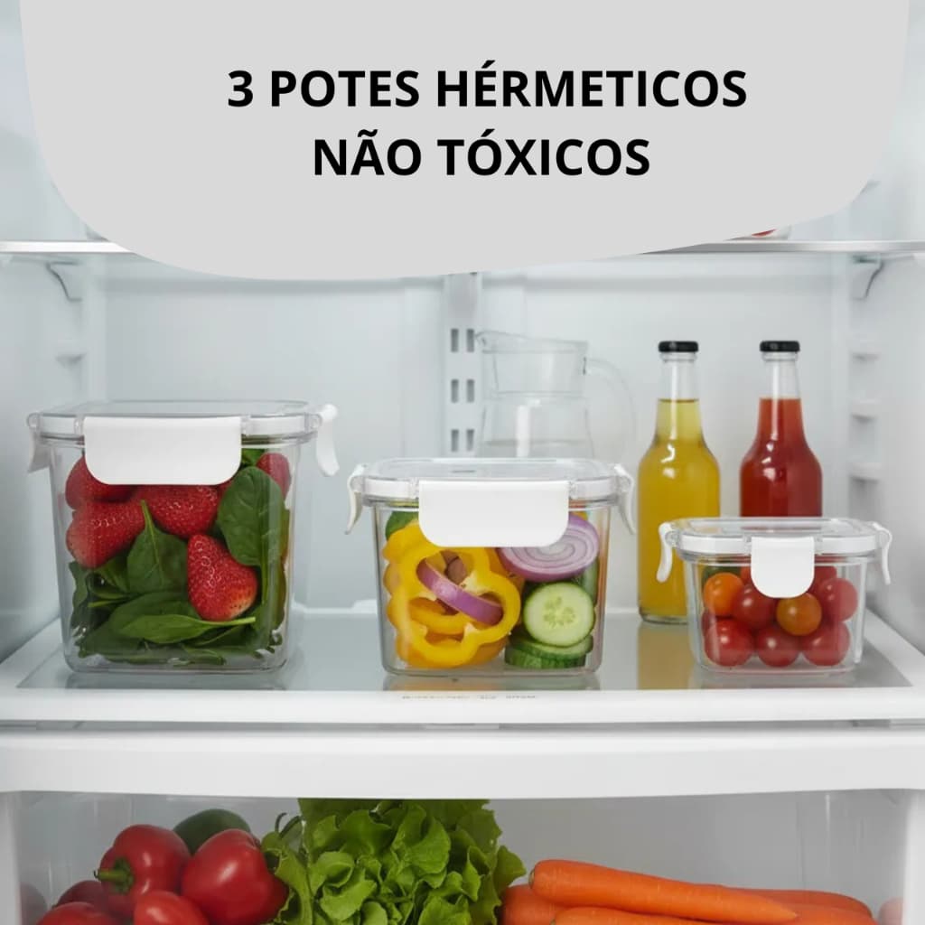 Conjunto 3 potes tampa hérmetico retangular marmita frutas dieta conserva alimentos 50ml 150ml e 350ml kit promoção