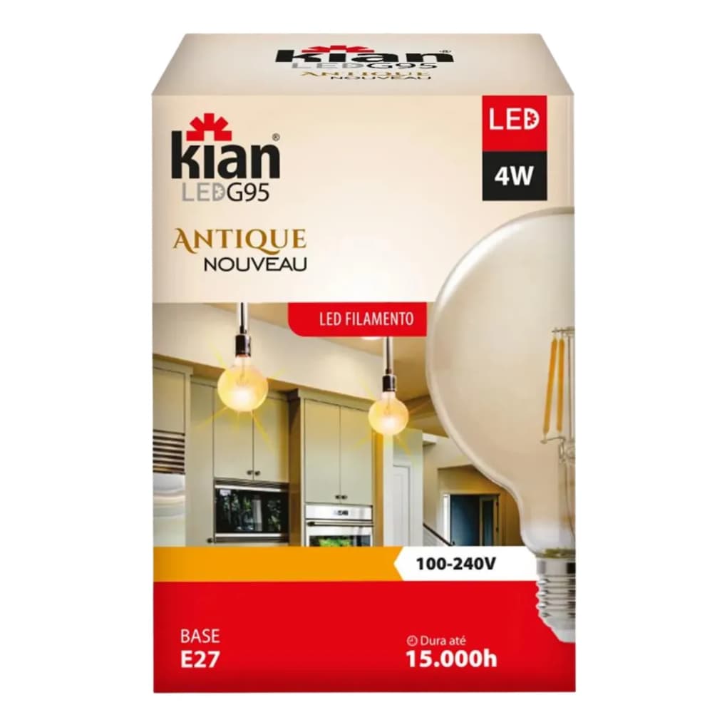Lâmpada De Filamento Decorativa Bivolt Led G95 4w Kian Branca Morna